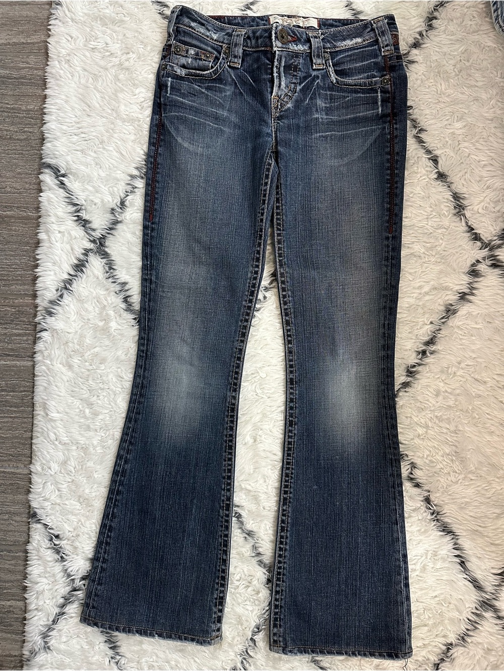 Women's Dark Blue Bootcut Jeans with Faded Detail